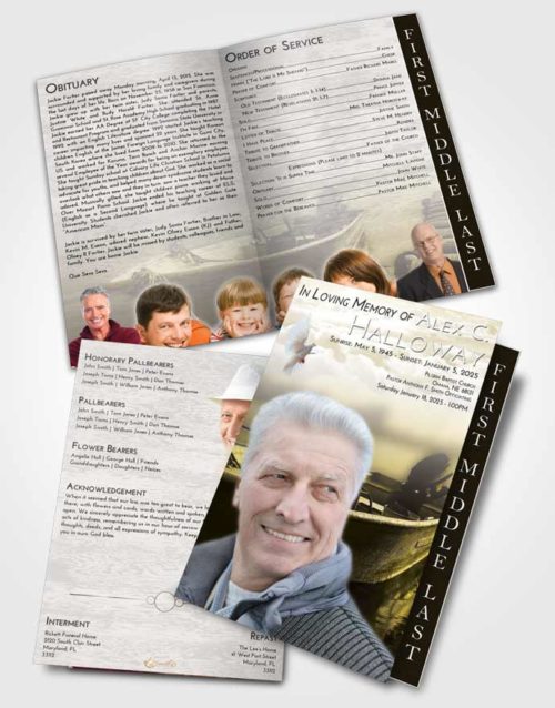 2 Page Graduated Step Fold Funeral Program Template Brochure Harmony Fishing Life