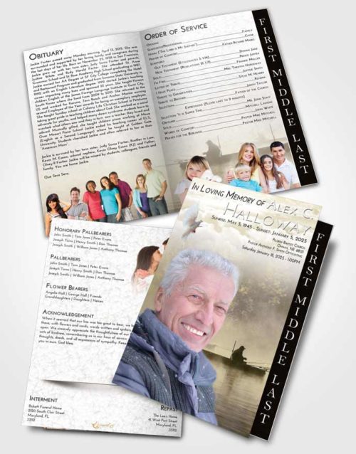 2 Page Graduated Step Fold Funeral Program Template Brochure Harmony Fishing Tranquility