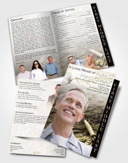 2 Page Graduated Step Fold Funeral Program Template Brochure Harmony Fishing on the Rocks