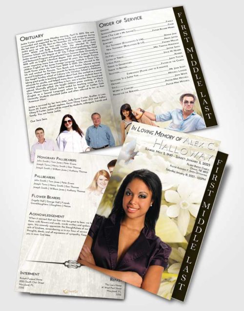 2 Page Graduated Step Fold Funeral Program Template Brochure Harmony Floral Serenity