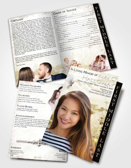 2 Page Graduated Step Fold Funeral Program Template Brochure Harmony Floral Whispers