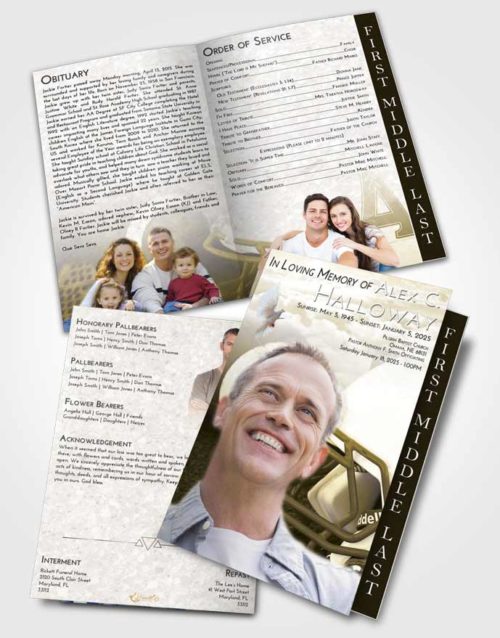 2 Page Graduated Step Fold Funeral Program Template Brochure Harmony Football Party