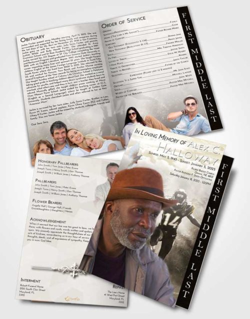 2 Page Graduated Step Fold Funeral Program Template Brochure Harmony Football Serenity
