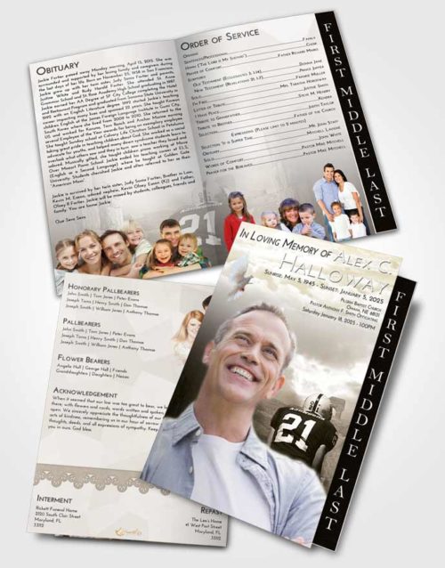 2 Page Graduated Step Fold Funeral Program Template Brochure Harmony Football Victory