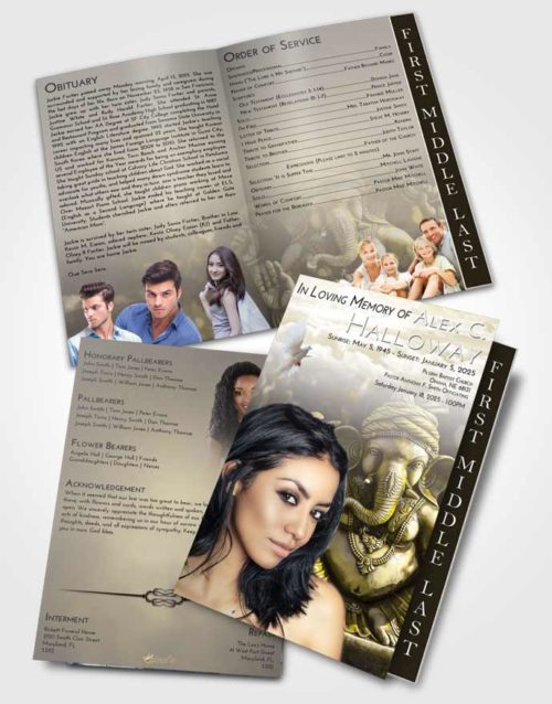 2 Page Graduated Step Fold Funeral Program Template Brochure Harmony Ganesha Surprise
