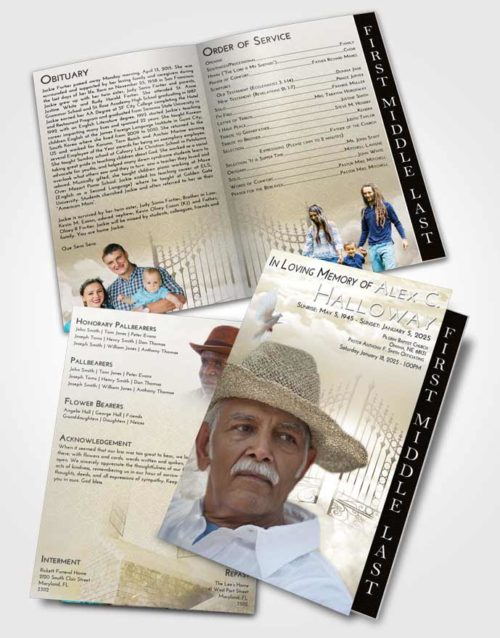 2 Page Graduated Step Fold Funeral Program Template Brochure Harmony Gates to Heaven