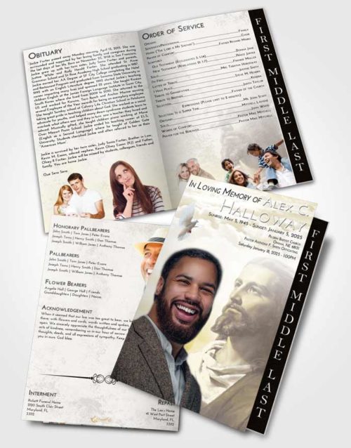 2 Page Graduated Step Fold Funeral Program Template Brochure Harmony Gaze of Jesus