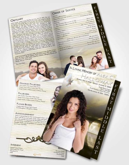 2 Page Graduated Step Fold Funeral Program Template Brochure Harmony Illuminated Evening