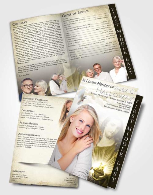 2 Page Graduated Step Fold Funeral Program Template Brochure Harmony Jesus Christ