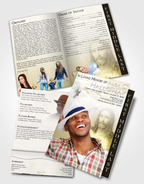 2 Page Graduated Step Fold Funeral Program Template Brochure Harmony Jesus Love