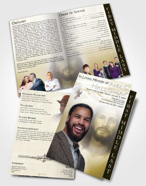 2 Page Graduated Step Fold Funeral Program Template Brochure Harmony Jesus in Heaven