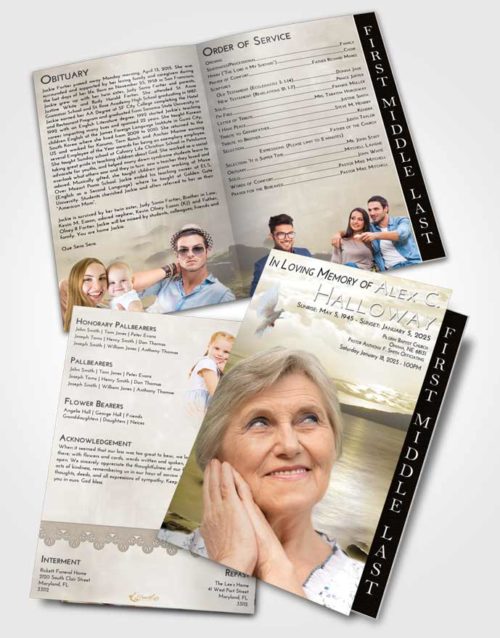 2 Page Graduated Step Fold Funeral Program Template Brochure Harmony Lake Front
