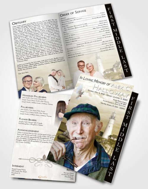 2 Page Graduated Step Fold Funeral Program Template Brochure Harmony Lighthouse Journey