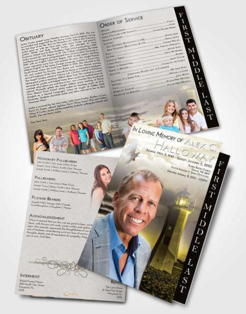2 Page Graduated Step Fold Funeral Program Template Brochure Harmony Lighthouse Magnificence