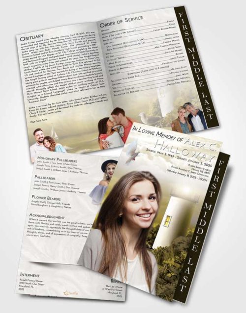 2 Page Graduated Step Fold Funeral Program Template Brochure Harmony Lighthouse Mystery