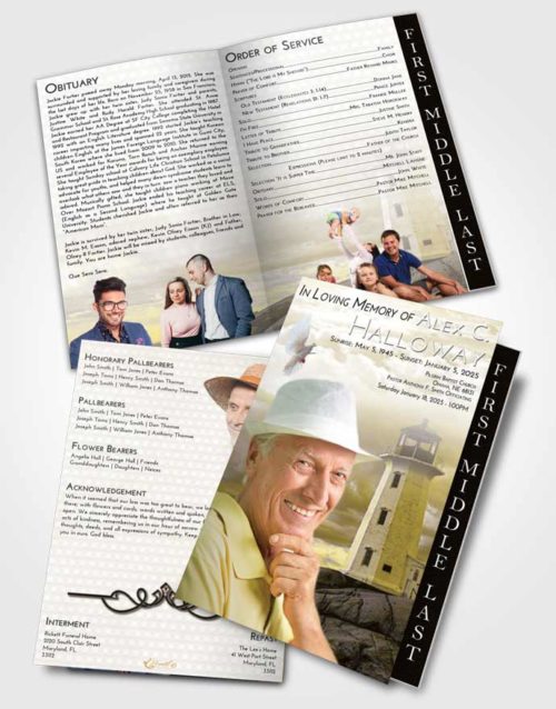 2 Page Graduated Step Fold Funeral Program Template Brochure Harmony Lighthouse Safety