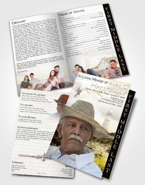 2 Page Graduated Step Fold Funeral Program Template Brochure Harmony Lighthouse Secret