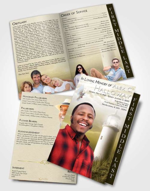 2 Page Graduated Step Fold Funeral Program Template Brochure Harmony Lighthouse Serenity