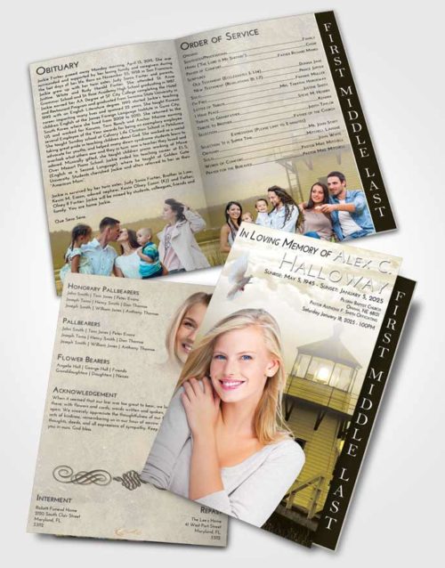 2 Page Graduated Step Fold Funeral Program Template Brochure Harmony Lighthouse Surprise