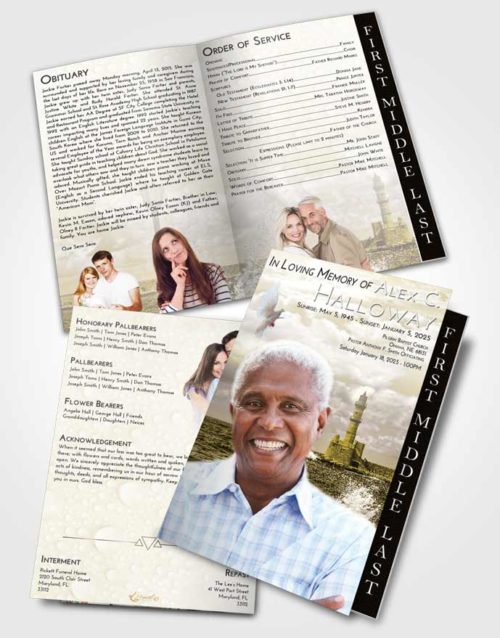 2 Page Graduated Step Fold Funeral Program Template Brochure Harmony Lighthouse in the Tides