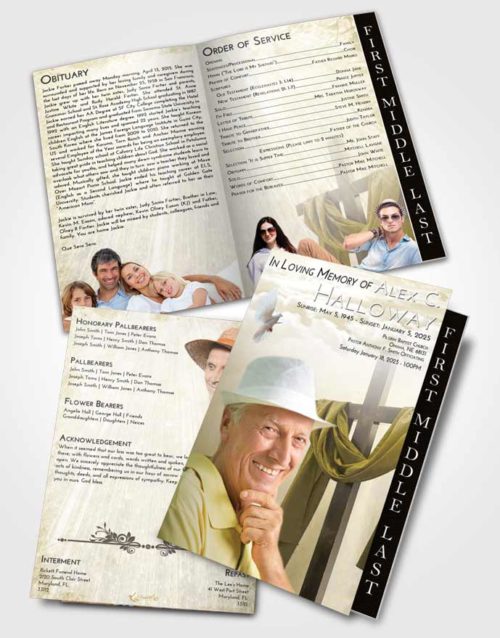 2 Page Graduated Step Fold Funeral Program Template Brochure Harmony Loving Cross