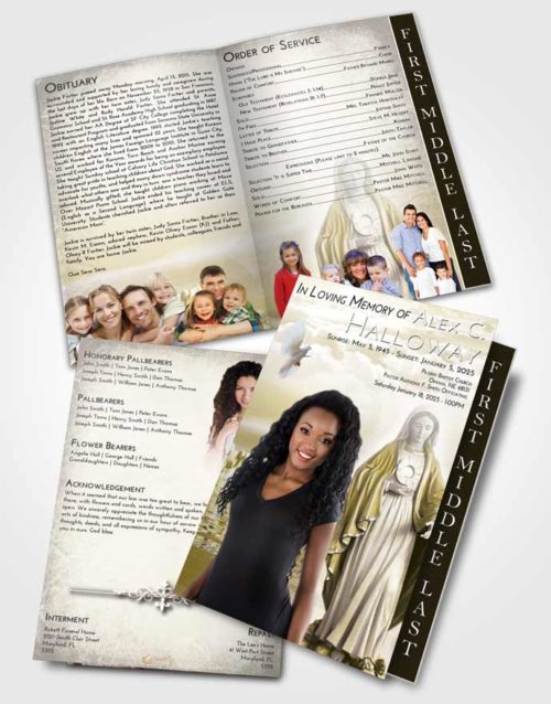 2 Page Graduated Step Fold Funeral Program Template Brochure Harmony Mary Full of Grace