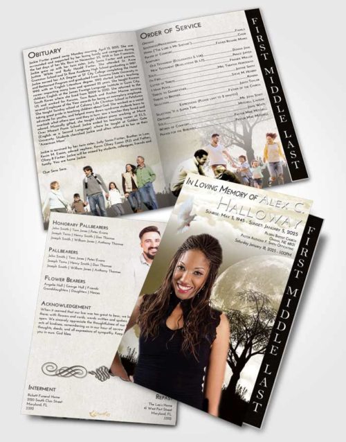 2 Page Graduated Step Fold Funeral Program Template Brochure Harmony Moon Peace