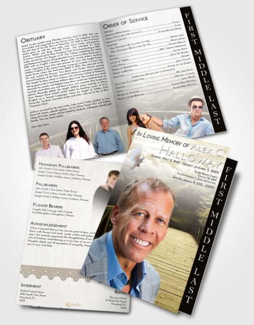 2 Page Graduated Step Fold Funeral Program Template Brochure Harmony Nature Bridge Walk