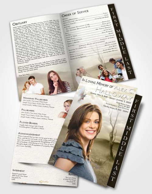 2 Page Graduated Step Fold Funeral Program Template Brochure Harmony Peaceful Fall