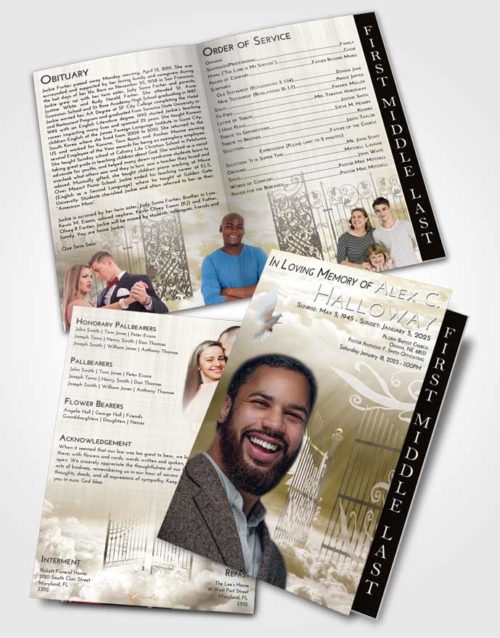 2 Page Graduated Step Fold Funeral Program Template Brochure Harmony Precious Gates to Heaven