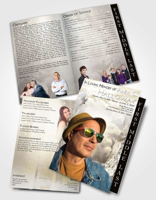 2 Page Graduated Step Fold Funeral Program Template Brochure Harmony Rocky Gates to Heaven