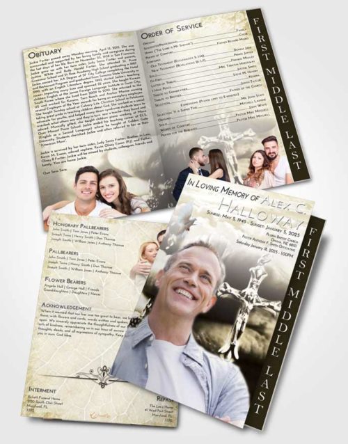 2 Page Graduated Step Fold Funeral Program Template Brochure Harmony Rosary Life