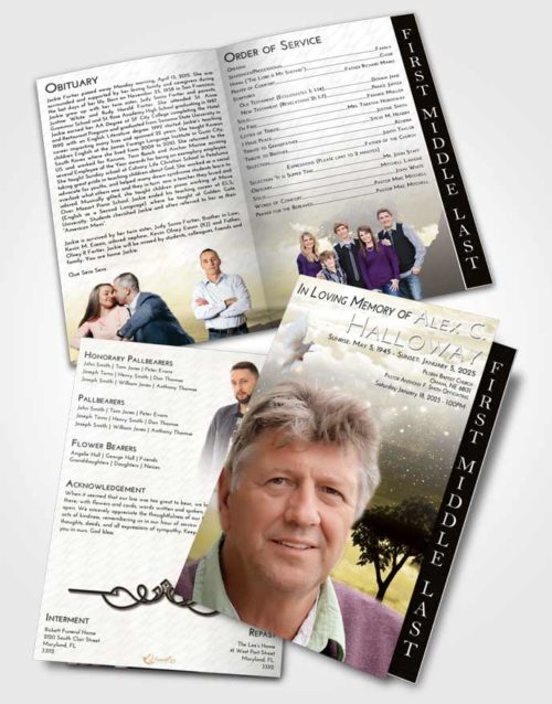 2 Page Graduated Step Fold Funeral Program Template Brochure Harmony Scenic Sky