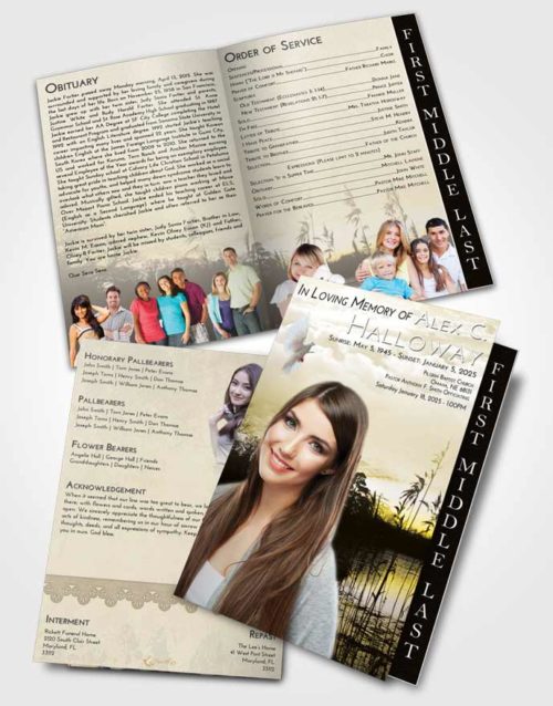 2 Page Graduated Step Fold Funeral Program Template Brochure Harmony Serenity Lake