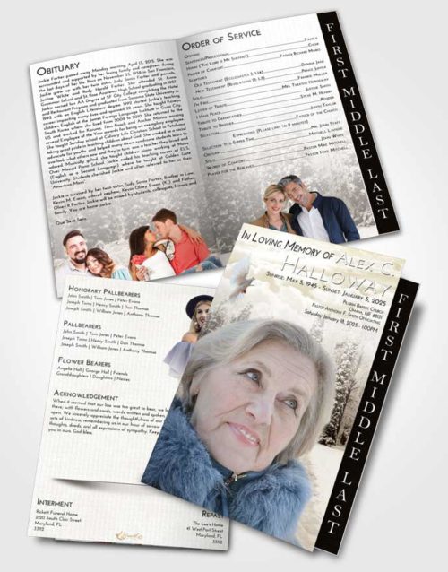 2 Page Graduated Step Fold Funeral Program Template Brochure Harmony Snow Garden