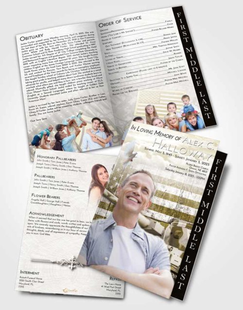 2 Page Graduated Step Fold Funeral Program Template Brochure Harmony Soldier on Duty