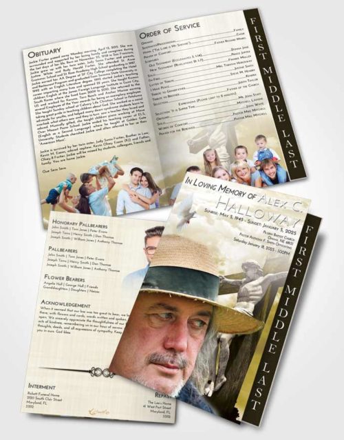 2 Page Graduated Step Fold Funeral Program Template Brochure Harmony Spiritual Cross