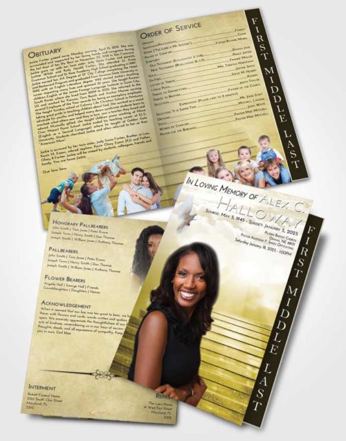 2 Page Graduated Step Fold Funeral Program Template Brochure Harmony Stairway Into the Sky