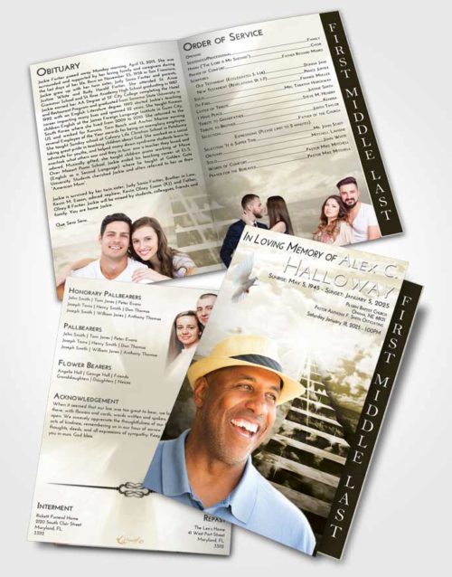 2 Page Graduated Step Fold Funeral Program Template Brochure Harmony Stairway for the Soul