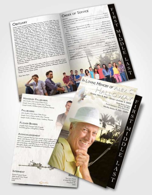 2 Page Graduated Step Fold Funeral Program Template Brochure Harmony Sunset in a Hammock