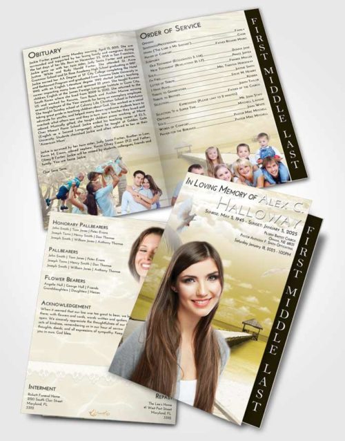 2 Page Graduated Step Fold Funeral Program Template Brochure Harmony Tropical Ocean Walk