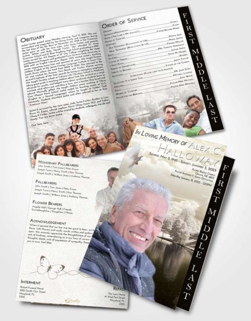 2 Page Graduated Step Fold Funeral Program Template Brochure Harmony White Winter Park