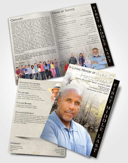 2 Page Graduated Step Fold Funeral Program Template Brochure Harmony Winter Pond
