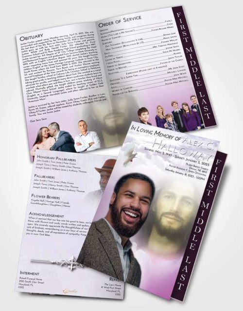 2 Page Graduated Step Fold Funeral Program Template Brochure Lavender Beauty Jesus in Heaven
