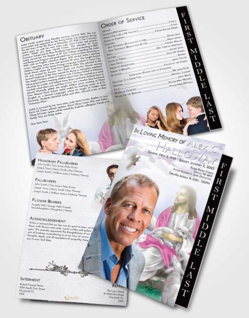 2 Page Graduated Step Fold Funeral Program Template Brochure Lavender Beauty Jesus in the Sky