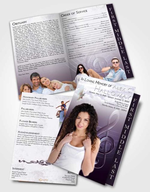 2 Page Graduated Step Fold Funeral Program Template Brochure Lavender Sunrise Allegro