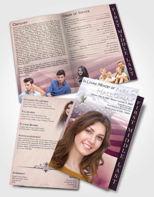 2 Page Graduated Step Fold Funeral Program Template Brochure Lavender Sunrise American Honor