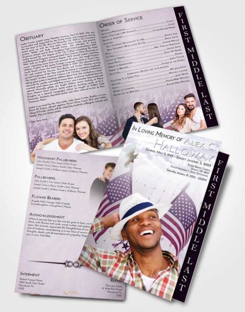 2 Page Graduated Step Fold Funeral Program Template Brochure Lavender Sunrise American Justice