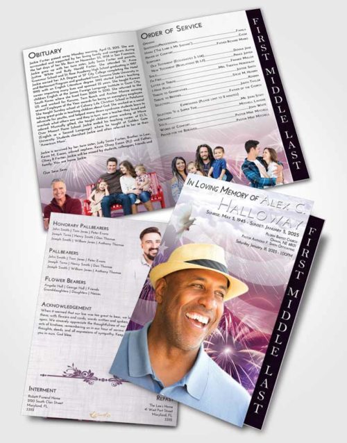 2 Page Graduated Step Fold Funeral Program Template Brochure Lavender Sunrise American Patriot