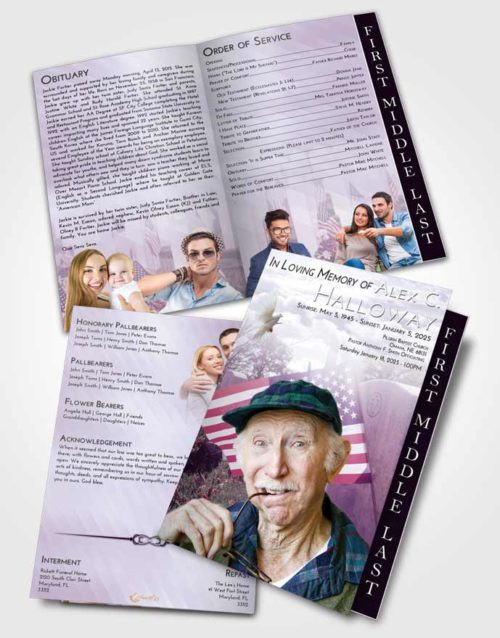 2 Page Graduated Step Fold Funeral Program Template Brochure Lavender Sunrise American Smile